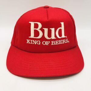 Vtg. Bud King of Beers Baseball Cap Red Twill Snapback Stylemaster Made in USA